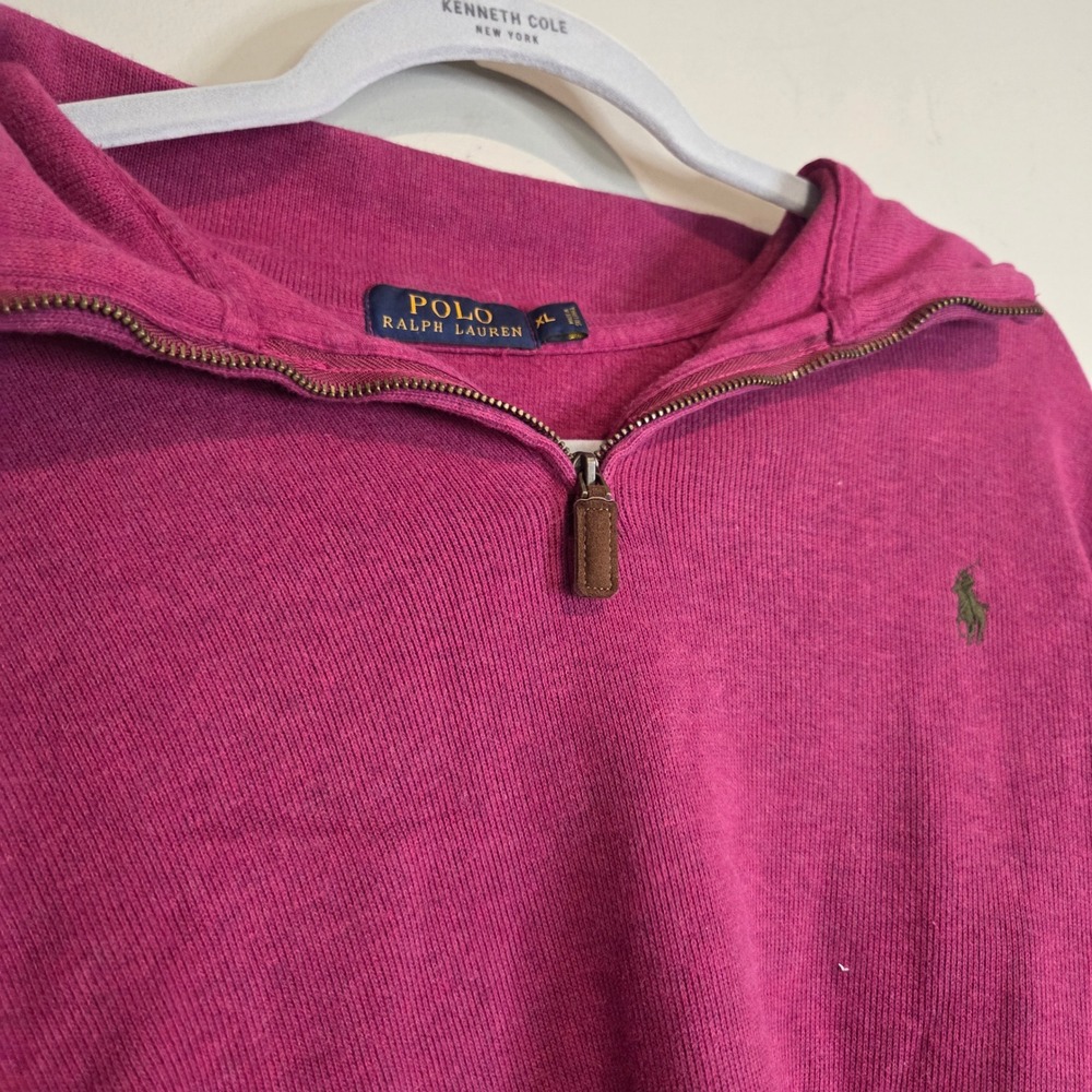 Old Money Polo Ralph Lauren Quarter Zip Pullover Sweater Mens Large Pink Cotton